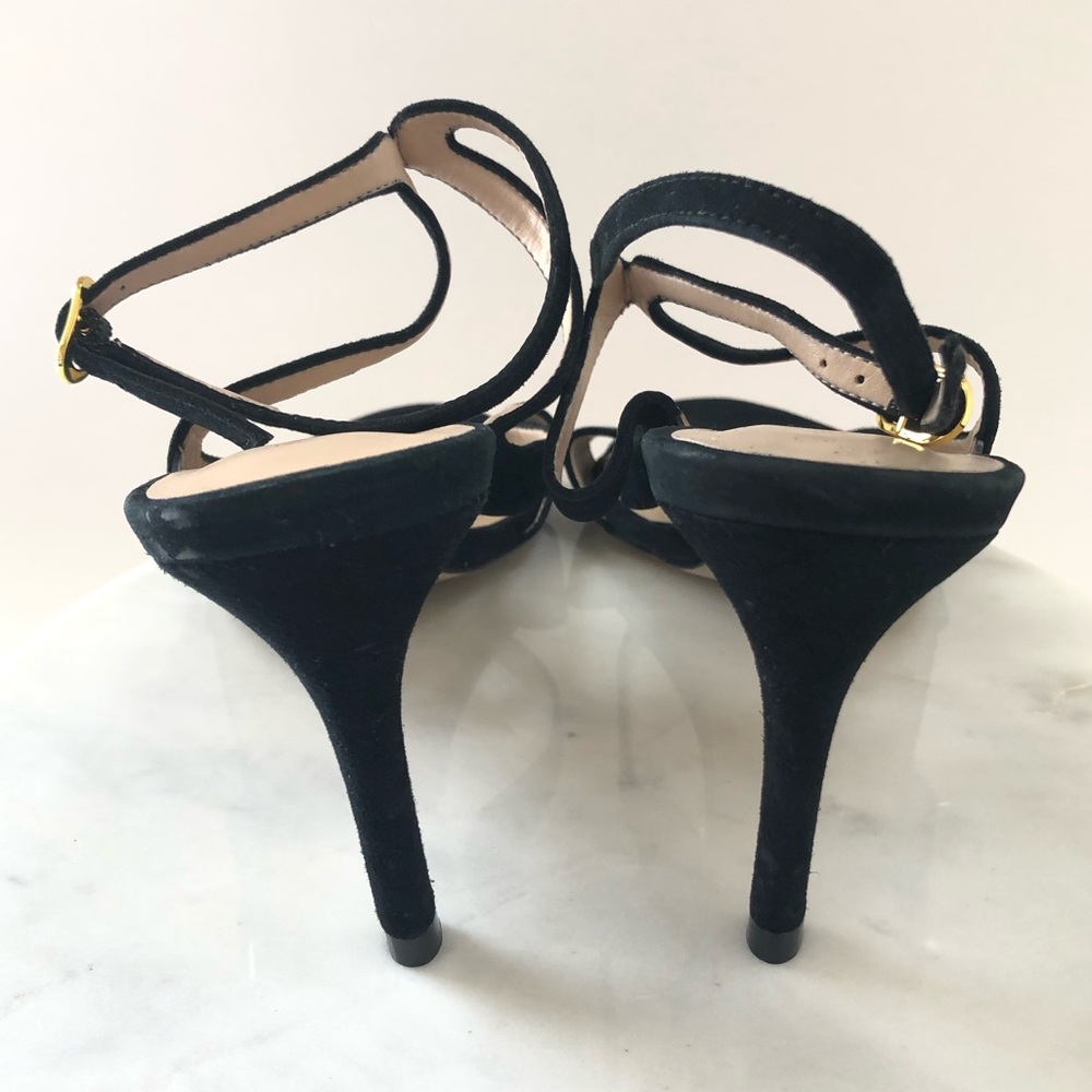 STUART WEITZMAN Mariposa Black Suede Leather Cutout High Heel Sandals - Picture 7 of 15